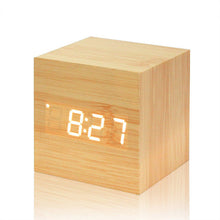 USB/AAA Powered Cube LED Digital Alarm Clock Square Modern Wood Clock Thermometer Temp Date Display Calendars Desk Table Clock