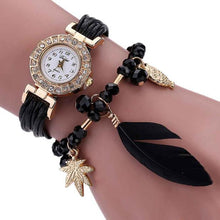 Feather Weave Wrap Around Bracelet Watch  Crystal Synthetic Fashion Chain Watch
