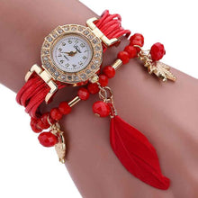 Feather Weave Wrap Around Bracelet Watch  Crystal Synthetic Fashion Chain Watch