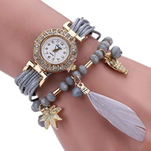 Feather Weave Wrap Around Bracelet Watch  Crystal Synthetic Fashion Chain Watch