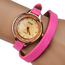 TOP Crystal Watch Women Large Strap PU Leather wrap wristwatch Fashion Girl vintage large band Rhinestone Geneva School