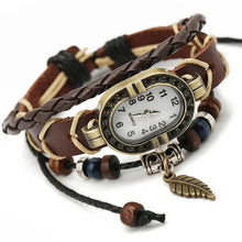 Vintage Women Weave Wrap Bracelet Watch Clock Gift  Quartz PU Leather Leaf Beads Charm Handmade Wristwatch For Girl Women  LL